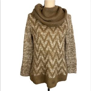 Wooden Ships Mohair Wool Blend Geometric Chevron Cowl Neck Knit Sweater Size XS